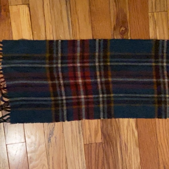 Plaid Wool Scarf in Teal and Burgundy - Picture 7 of 10